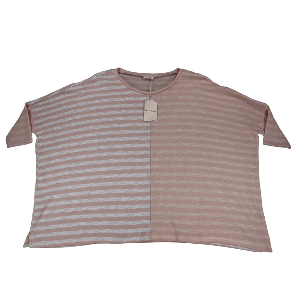 Hem & Thread Striped Knit Top Womens S/M Pink White Oversized Drop Shoulder NWT